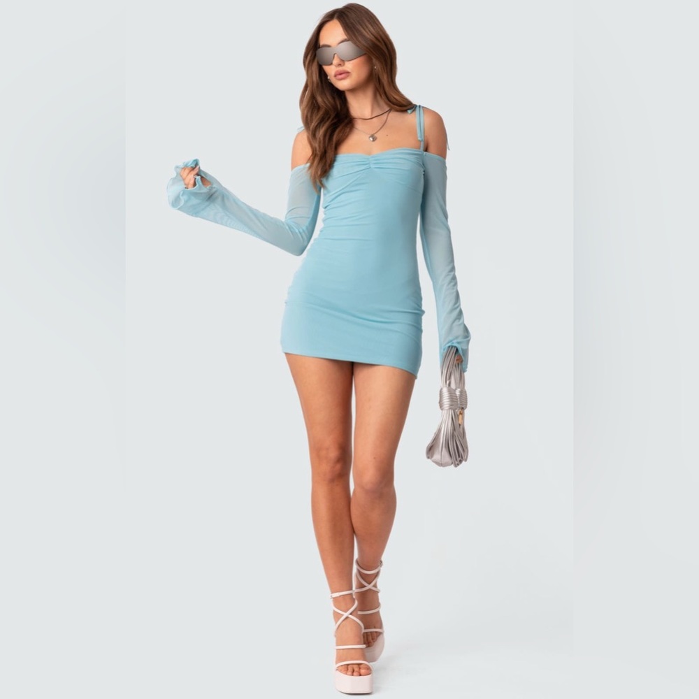 Edikted Ariel Cold Shoulder Long Sleeve Mesh Minidress - Picture 4 of 6